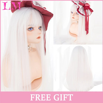 LM Synthetic Long Straight Lolita Wig with Bangs Wig Girl Cute Ombre Pink Blonde Black Cosplay Party Halloween Harajuku Wig