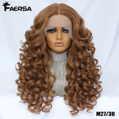 Black Brown Curly Wig Synthetic Lace Front Wigs For Women Blonde Orange Female Lace Wig 13X4X1 Cosplay Hair Daily Use
