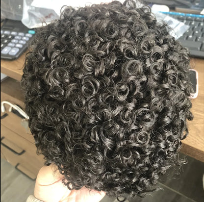 Men Wig Natural Human Hair Toupee 18mm Curly Breathable Mono Male Wig System Prosthesis Male Natural Hairline Black Blond Wig