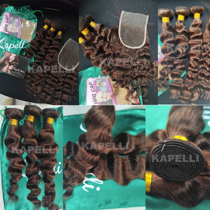 Brown Bundles Human Hair Loose Wave Human Hair 1/3/4 Bundles 100% Unprocessed Brazilian Virgin Hair Loose Deep Hair Extensions