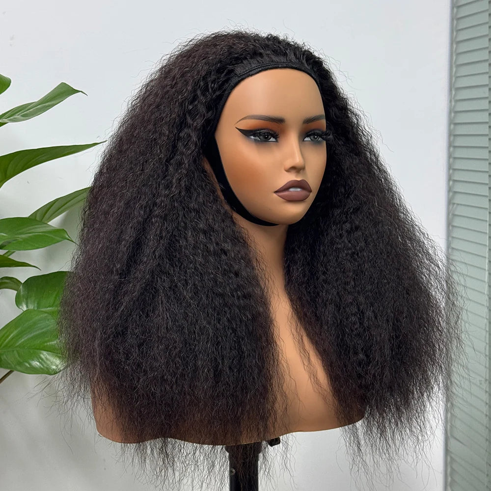 Half Wig Kinky Straight Human Hair Wig Machine Made Wig Human Hair Kinky Straight Human Hair Wig for Black Women