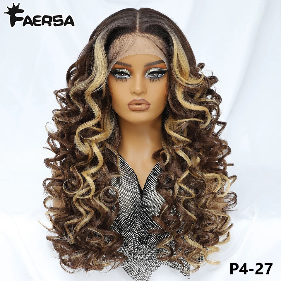 Latisha Synthetic HD Lace Front Wigs Curly Pre Plucked Lace Frontal Wig with Bangs for Women Highlight 13X6 13X5X1 with Babyhair