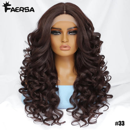 Black Brown Curly Wig Synthetic Lace Front Wigs For Women Blonde Orange Female Lace Wig 13X4X1 Cosplay Hair Daily Use