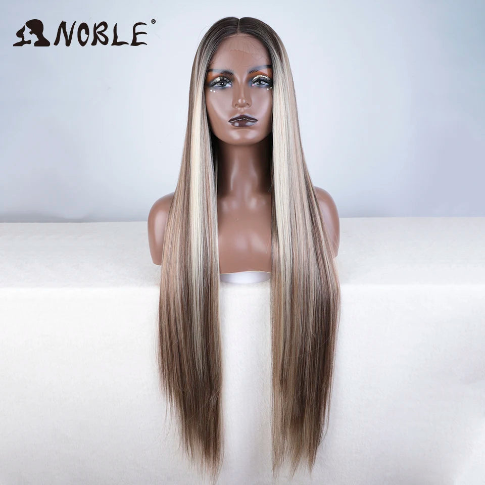 Noble Cosplay Wigs For Black Women Straight Synthetic Lace WIg 38 Inch Ombre Blonde Lace Wig Cosplay Blonde Synthetic Lace Wig