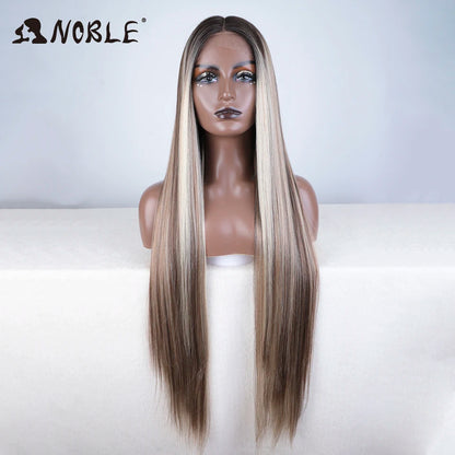 Noble Cosplay Wigs For Black Women Straight Synthetic Lace WIg 38 Inch Ombre Blonde Lace Wig Cosplay Blonde Synthetic Lace Wig