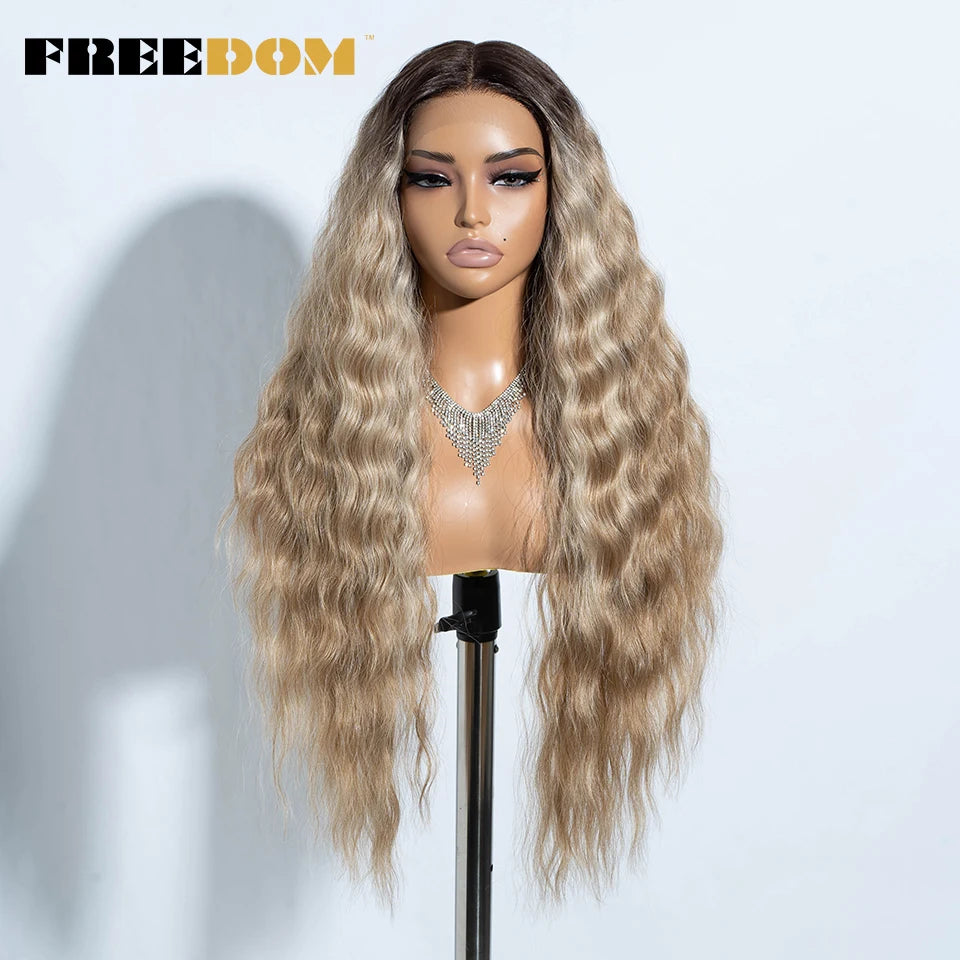 FREEDOM Synthetic Lace Front Wigs For Women Easy Wear Long Curly Wavy Ombre Blonde Ginger Lace Wigs Heat Resistant Cosplay Wigs
