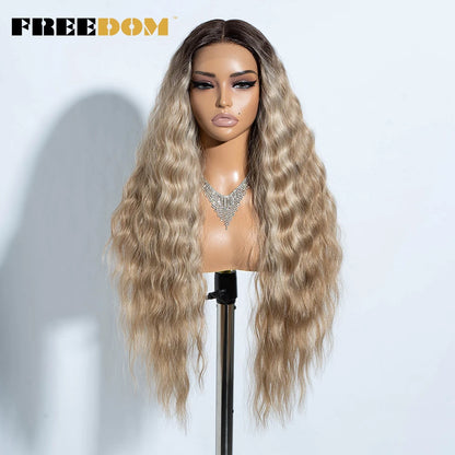 FREEDOM Synthetic Lace Front Wigs For Women Easy Wear Long Curly Wavy Ombre Blonde Ginger Lace Wigs Heat Resistant Cosplay Wigs
