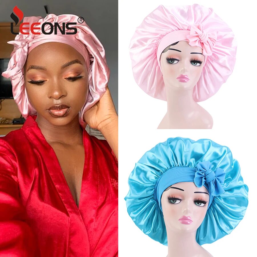 Women Satin Bonnet With Wide Stretch Ties Band Long Tail Bonnet Satin Cheveux Nuit Silk Sleeping Night Cap Bonnets