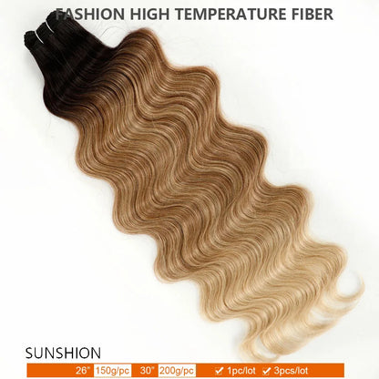 30Inches Ombre Blond T1B/27# 200g Body Wave Brown M816 Piano 27/613 Sliver White 60# Synthetic Hair Weave Bundles Heat Resistant