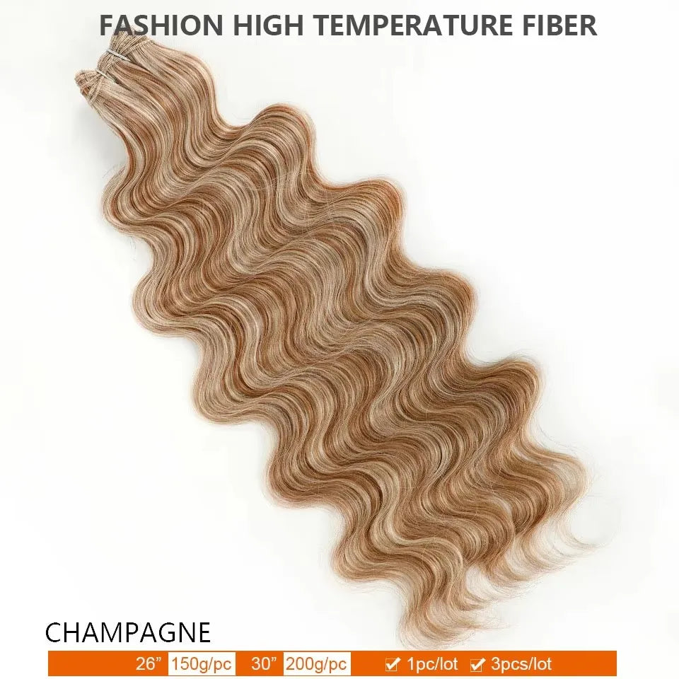 30Inches Ombre Blond T1B/27# 200g Body Wave Brown M816 Piano 27/613 Sliver White 60# Synthetic Hair Weave Bundles Heat Resistant