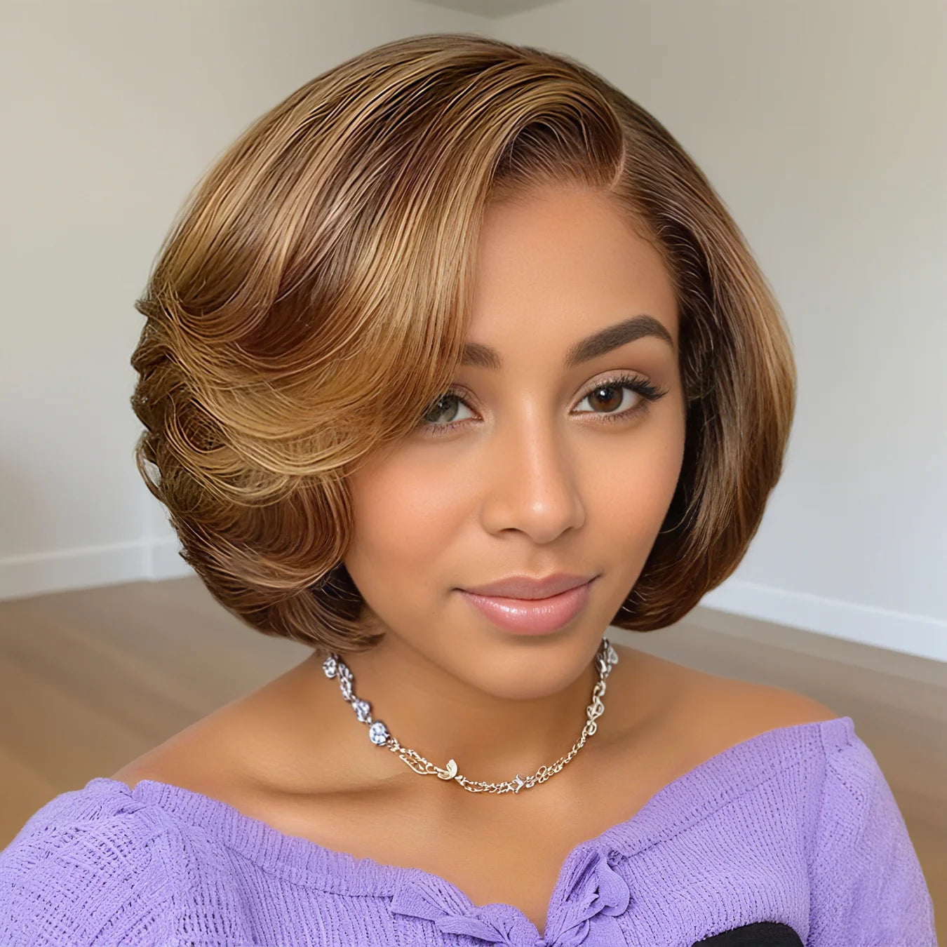  Human Hair Ombre Brown Pixie Cut Bob Wig 13x4 Lace Front Straight Short Wigs for Women  Party & Casual Attire Everyday Wig