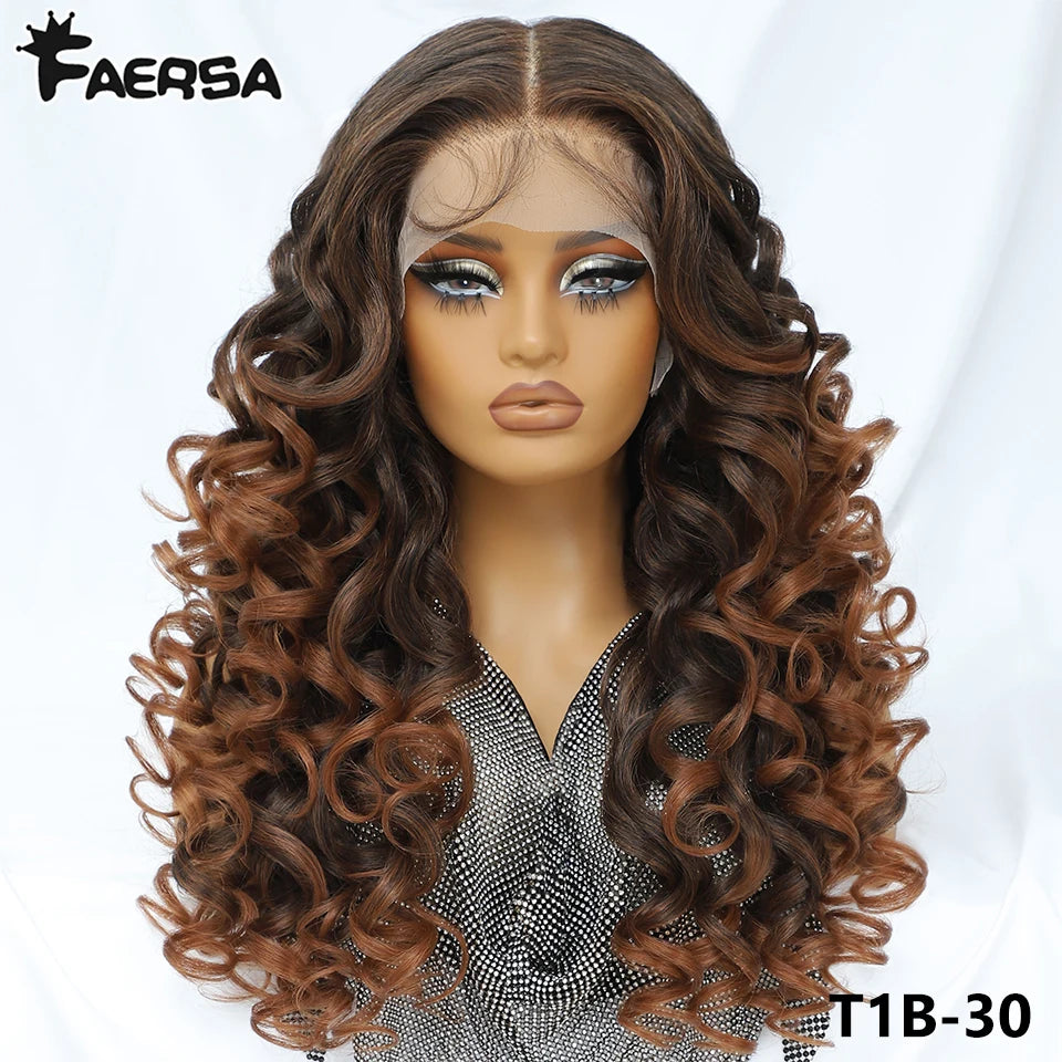 Latisha Synthetic HD Lace Front Wigs Curly Pre Plucked Lace Frontal Wig with Bangs for Women Highlight 13X6 13X5X1 with Babyhair
