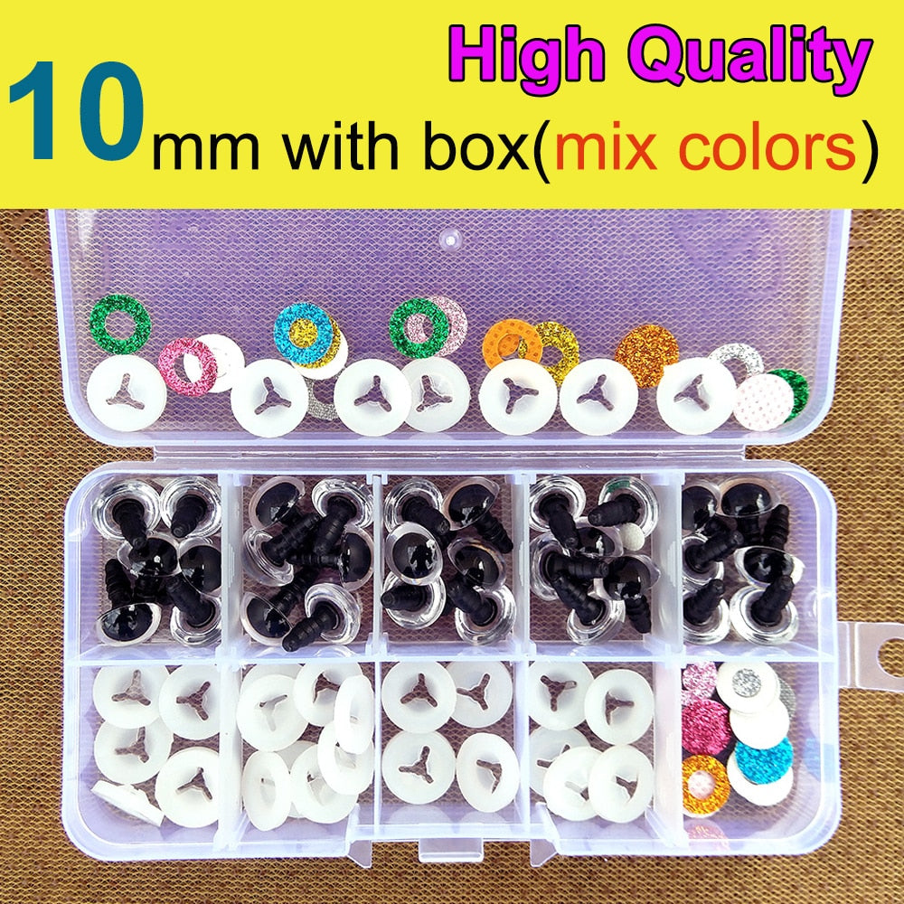 High Quality 30pcs/box Plastic Safty Glitter Glass Eyes For Toys Crafts Animals Amigurumi Crochet Dolls Making 9/10/12/14/16mm