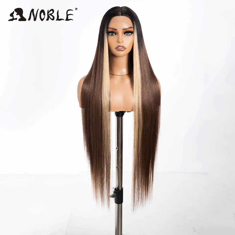 Noble Cosplay Wigs For Black Women Straight Synthetic Lace WIg 38 Inch Ombre Blonde Lace Wig Cosplay Blonde Synthetic Lace Wig
