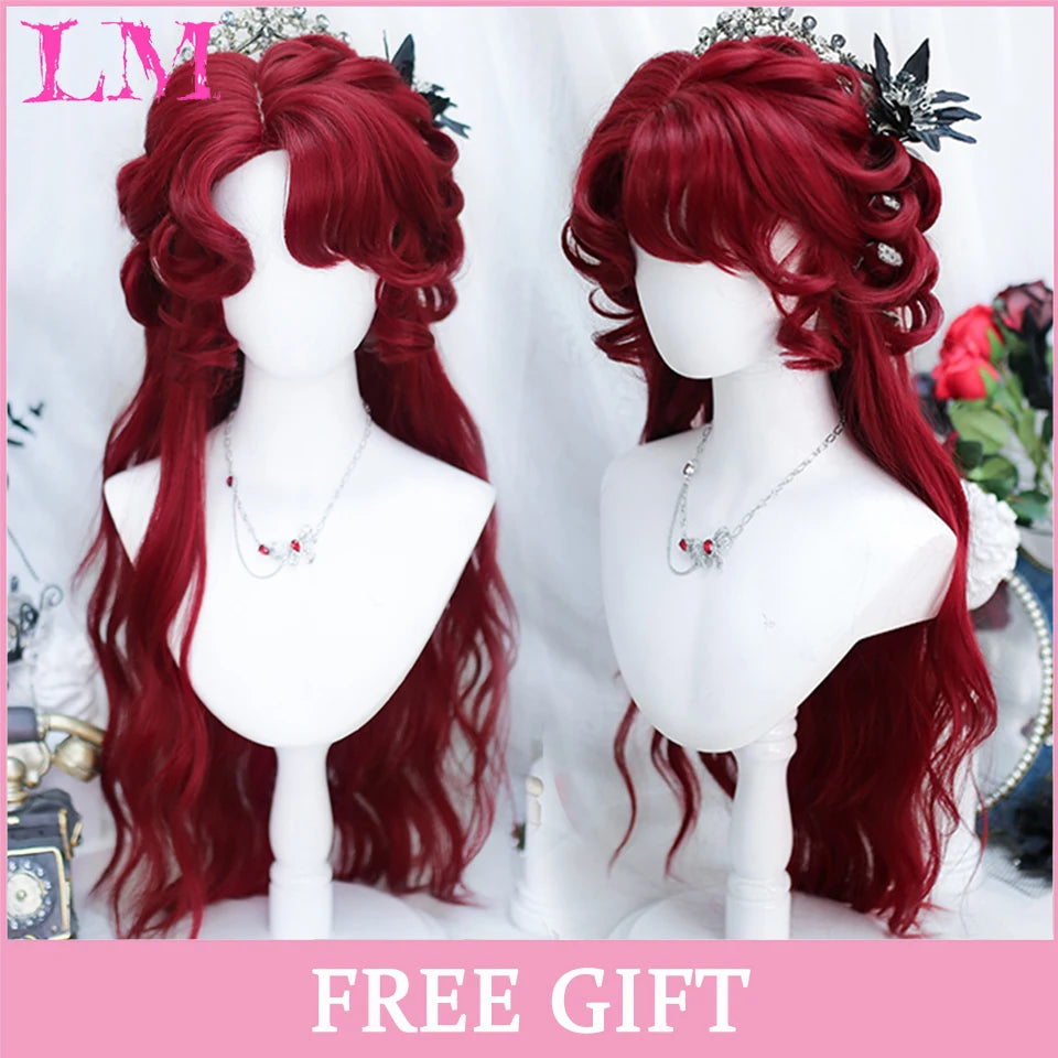 LM Synthetic Long Straight Lolita Wig with Bangs Wig Girl Cute Ombre Pink Blonde Black Cosplay Party Halloween Harajuku Wig