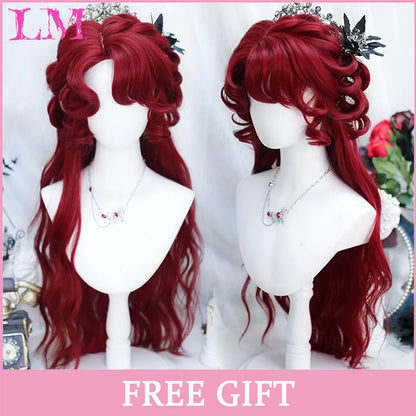 LM Synthetic Long Straight Lolita Wig with Bangs Wig Girl Cute Ombre Pink Blonde Black Cosplay Party Halloween Harajuku Wig