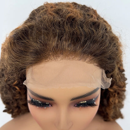 300% Density Burmese Curly Human Hair Wig 5x5 Transparent Lace Closure Glueless Pixie Curly Remy Human Hair Wig for Black Women