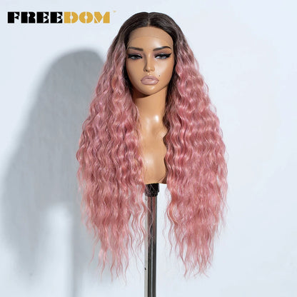 FREEDOM Synthetic Lace Front Wigs For Women Easy Wear Long Curly Wavy Ombre Blonde Ginger Lace Wigs Heat Resistant Cosplay Wigs