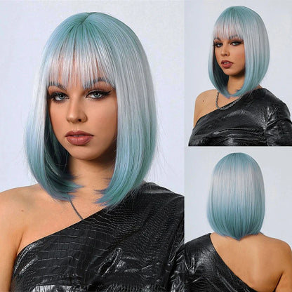 Long Wavy Wave Ombre Black Brown Purple Cosplay Wigs Heat Resistant Synthetic Wigs Middle Part Natural Lolita Wigs For Women