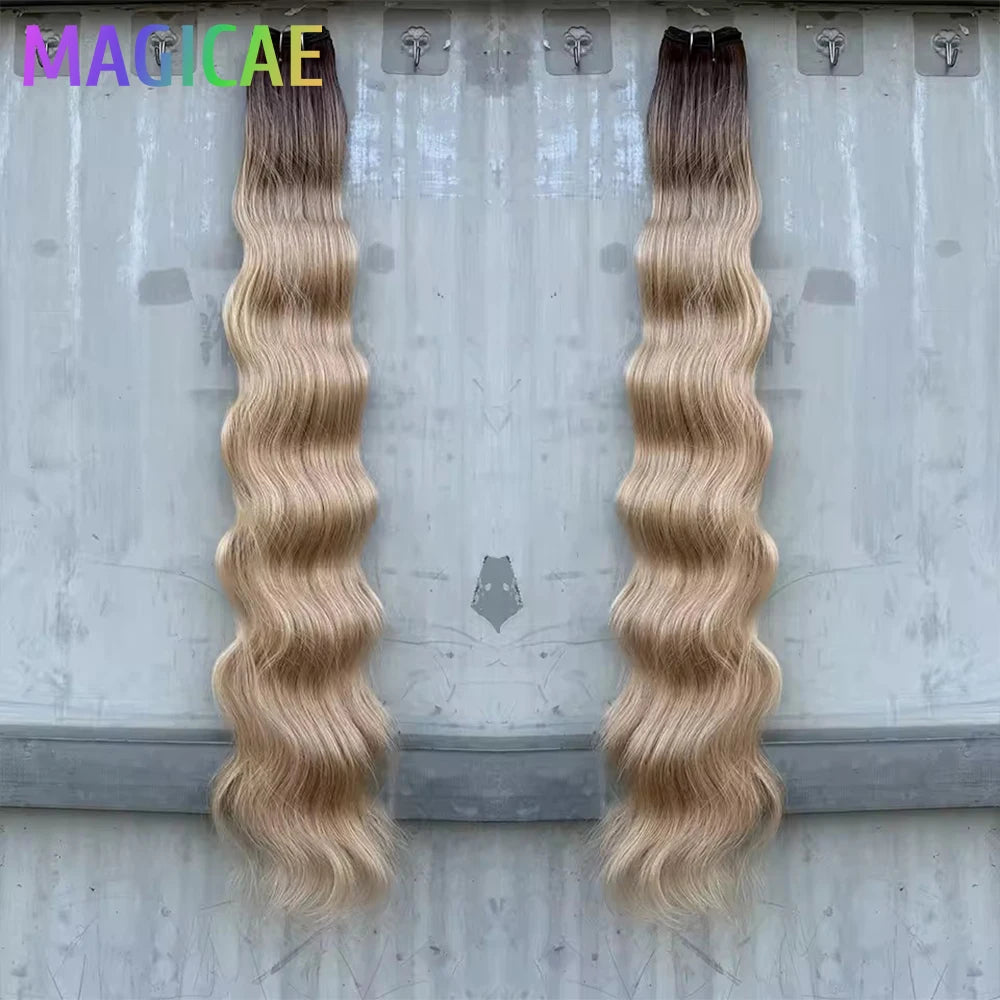 30Inches Ombre Blond T1B/27# 200g Body Wave Brown M816 Piano 27/613 Sliver White 60# Synthetic Hair Weave Bundles Heat Resistant