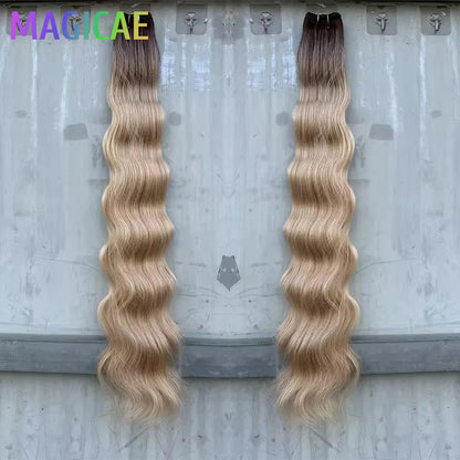 30Inches Ombre Blond T1B/27# 200g Body Wave Brown M816 Piano 27/613 Sliver White 60# Synthetic Hair Weave Bundles Heat Resistant