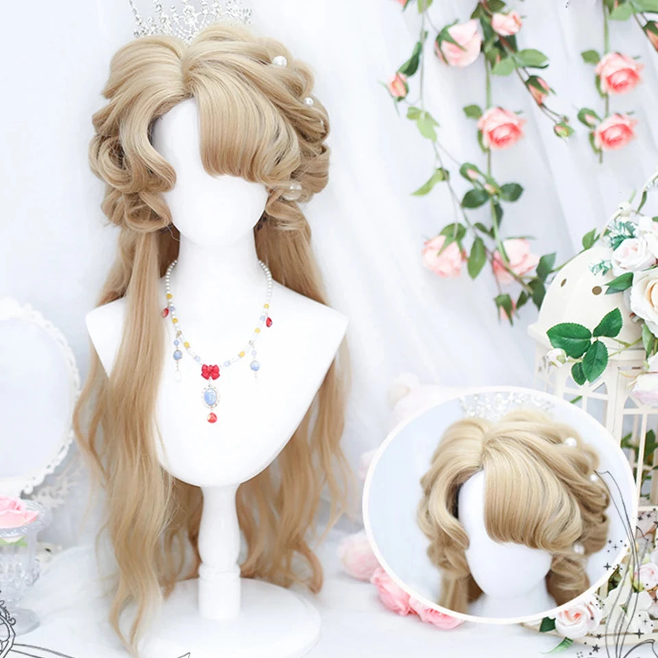 Long Wavy Wave Ombre Black Brown Purple Cosplay Wigs Heat Resistant Synthetic Wigs Middle Part Natural Lolita Wigs For Women