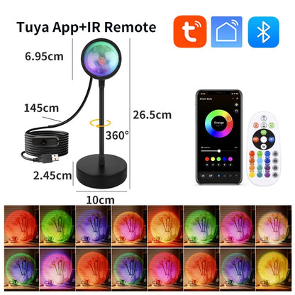 Smart Sunset Lamp Tuya USB Sunset Projector Light RGB Smart Life APP Remote For Room Photography Background Decor Lighting