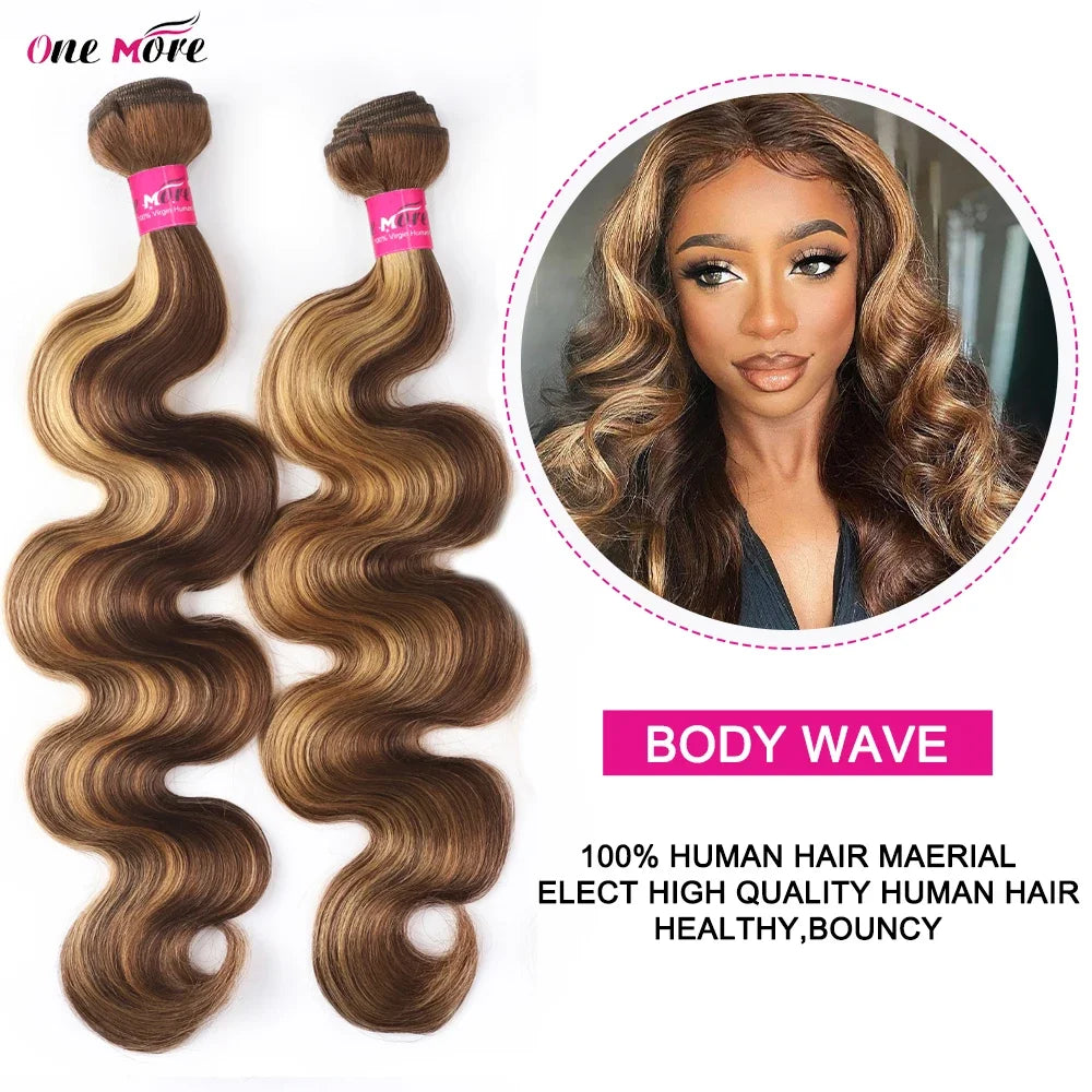 4 27 Human Hair Bundles Body Wave Brown Highlight Ombre Hair Bundles Colored Brazilian Virgin Human Hair Bundles 1pc/3pcs/4pcs