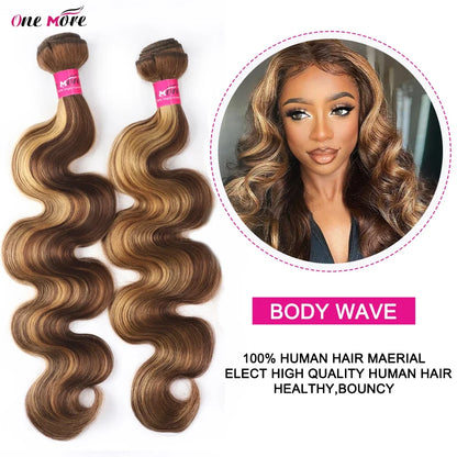 4 27 Human Hair Bundles Body Wave Brown Highlight Ombre Hair Bundles Colored Brazilian Virgin Human Hair Bundles 1pc/3pcs/4pcs
