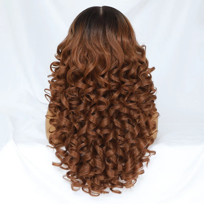 Latisha 13X6 HD Synthetic Lace Front Wigs Curly Pre Plucked Lace Frontal Wig with Bangs for Women Highlight with Babyhair 24Inch