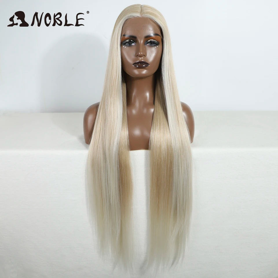 Noble Cosplay Wigs For Black Women Straight Synthetic Lace WIg 38 Inch Ombre Blonde Lace Wig Cosplay Blonde Synthetic Lace Wig