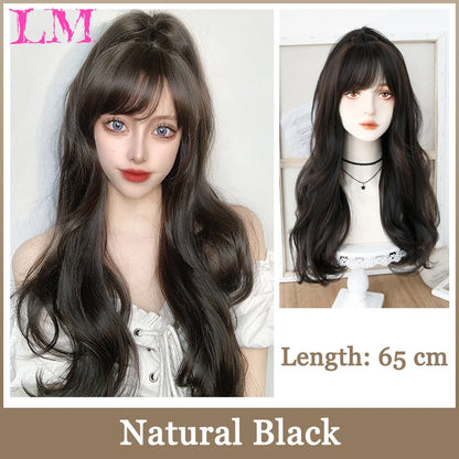LM Synthetic Long Straight Lolita Wig with Bangs Wig Girl Cute Ombre Pink Blonde Black Cosplay Party Halloween Harajuku Wig