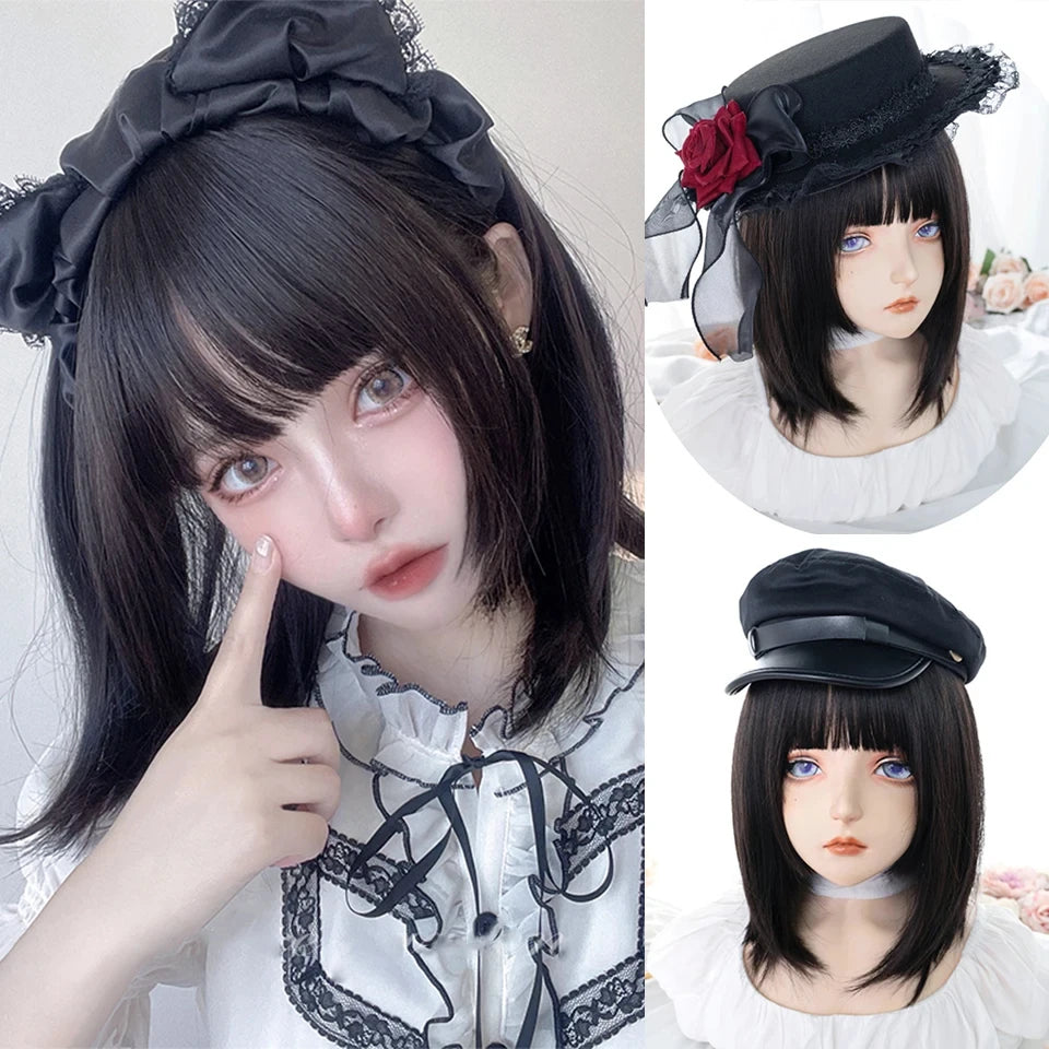 Long Wavy Wave Ombre Black Brown Purple Cosplay Wigs Heat Resistant Synthetic Wigs Middle Part Natural Lolita Wigs For Women