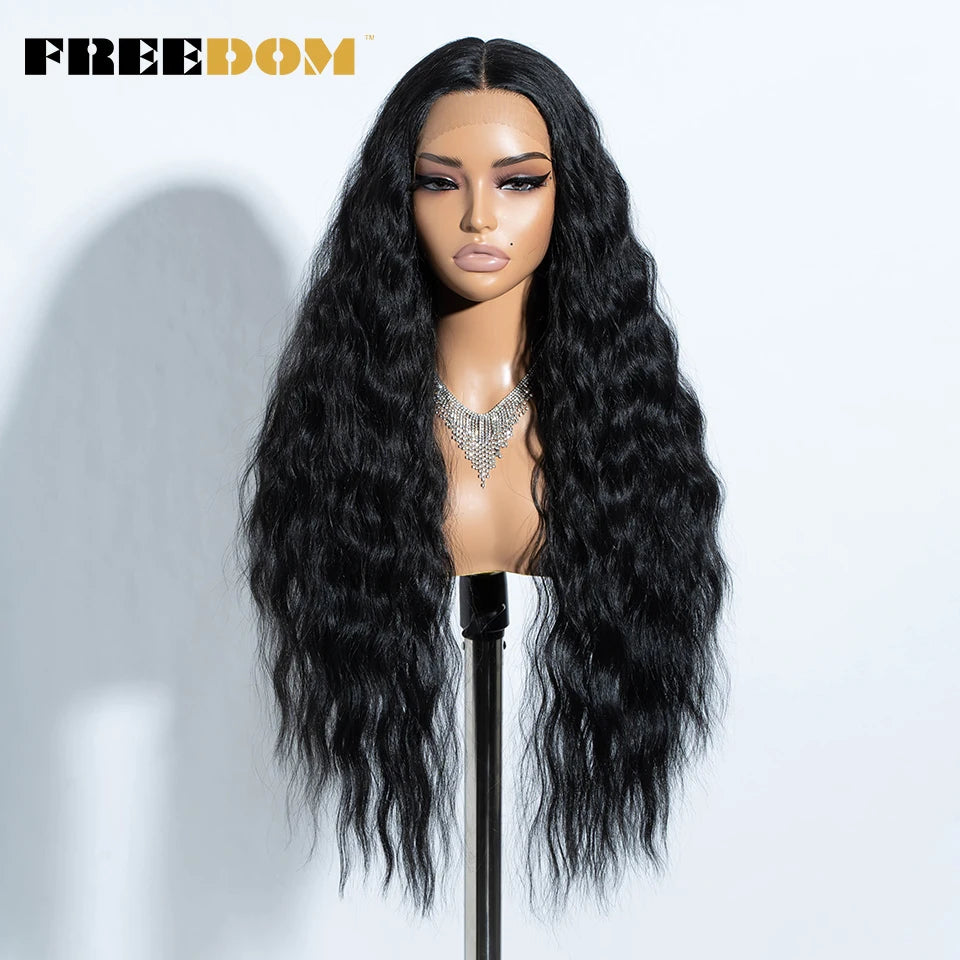 FREEDOM Synthetic Lace Front Wig Long Deep Wavy Ombre Blonde Ginger Lace Wigs For Black Women Heat Resistant Cosplay Wigs