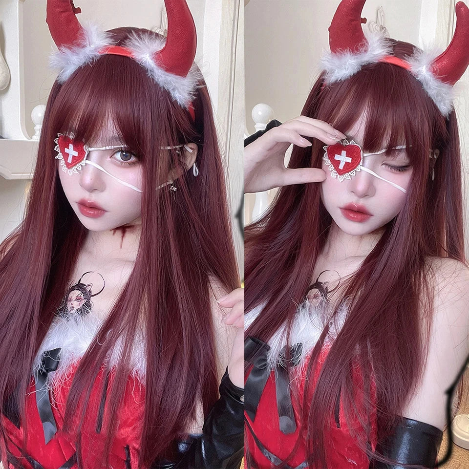 Long Wavy Wave Ombre Black Brown Purple Cosplay Wigs Heat Resistant Synthetic Wigs Middle Part Natural Lolita Wigs For Women