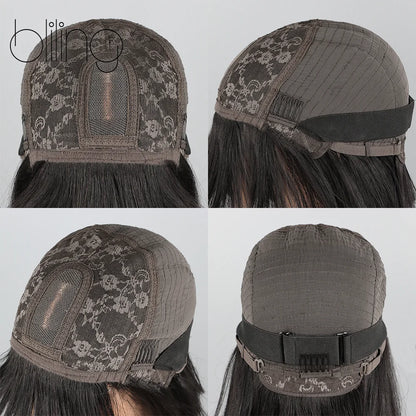 200% Human Hair Wig With Bang Natural Glueless Straight Layered Bob Hairstyle 1X13 Transparent Lace Black for Women 10 Inch