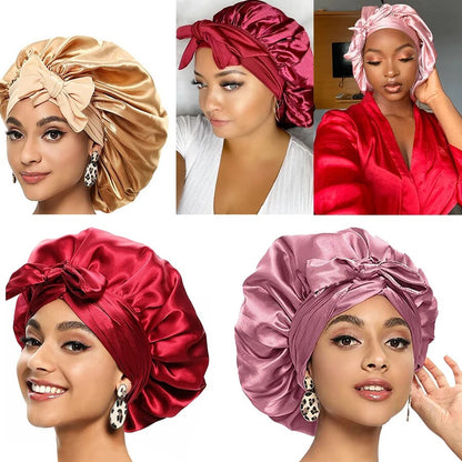 Women Satin Bonnet With Wide Stretch Ties Band Long Tail Bonnet Satin Cheveux Nuit Silk Sleeping Night Cap Bonnets