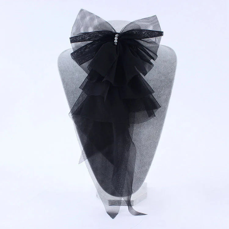 Women New Retro Handmade Lace Imitation Pearl Velvet Sweater Pin Coat Bow Brooch H1294