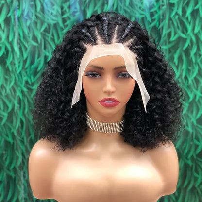 Braided Human Hair Wig 13x4 Lace Front Wigs Braided BOB Wigs For Women African Curly Human Hair Wigs Preplucked Transparent Lace