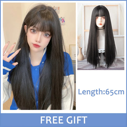 LM Synthetic Long Straight Lolita Wig with Bangs Wig Girl Cute Ombre Pink Blonde Black Cosplay Party Halloween Harajuku Wig