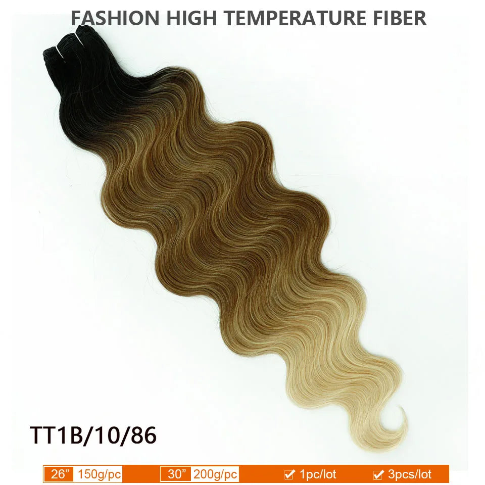30Inches Ombre Blond T1B/27# 200g Body Wave Brown M816 Piano 27/613 Sliver White 60# Synthetic Hair Weave Bundles Heat Resistant
