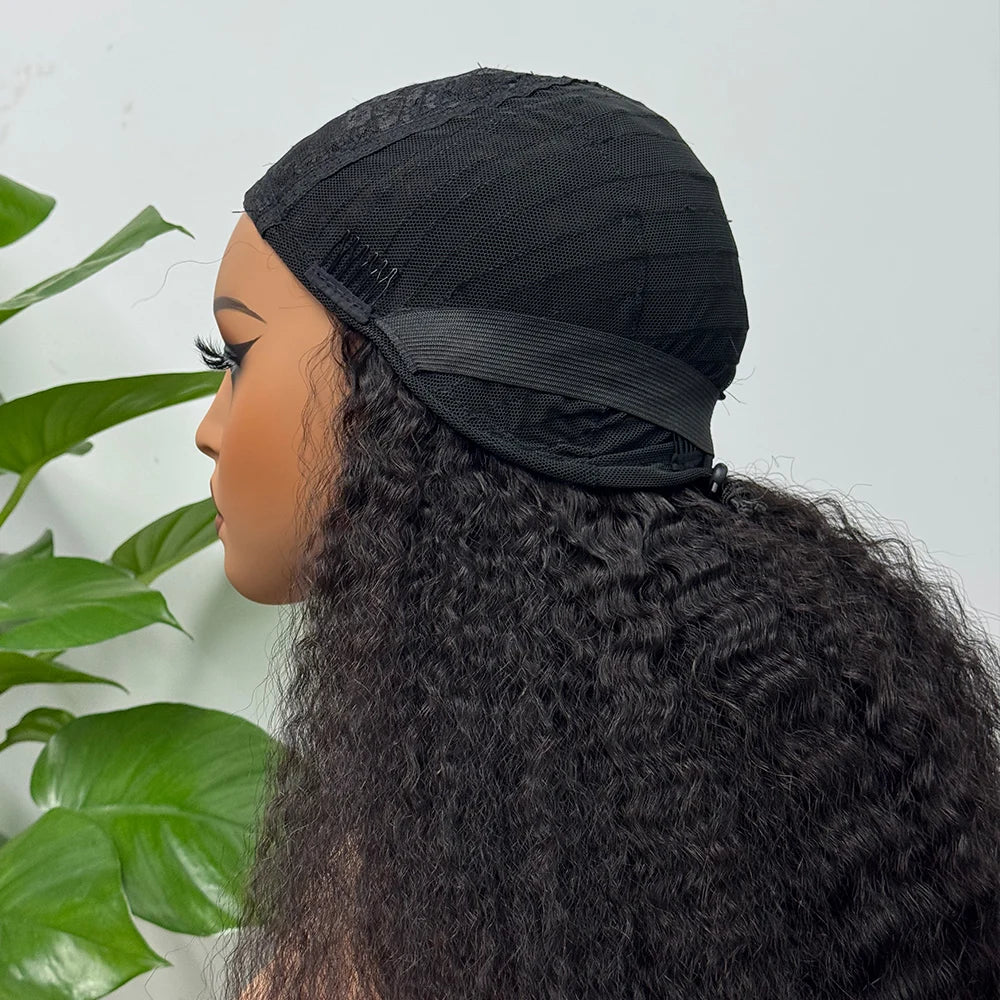 Half Wig Kinky Straight Human Hair Wig Machine Made Wig Human Hair Kinky Straight Human Hair Wig for Black Women