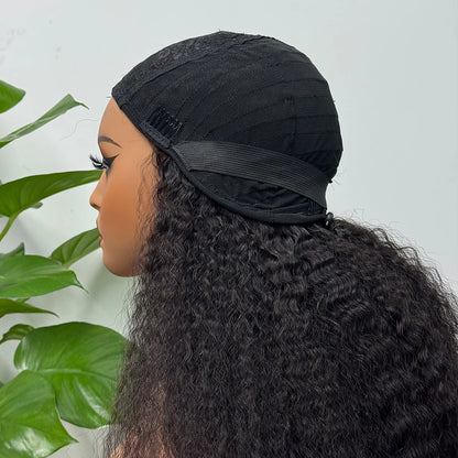 Half Wig Kinky Straight Human Hair Wig Machine Made Wig Human Hair Kinky Straight Human Hair Wig for Black Women