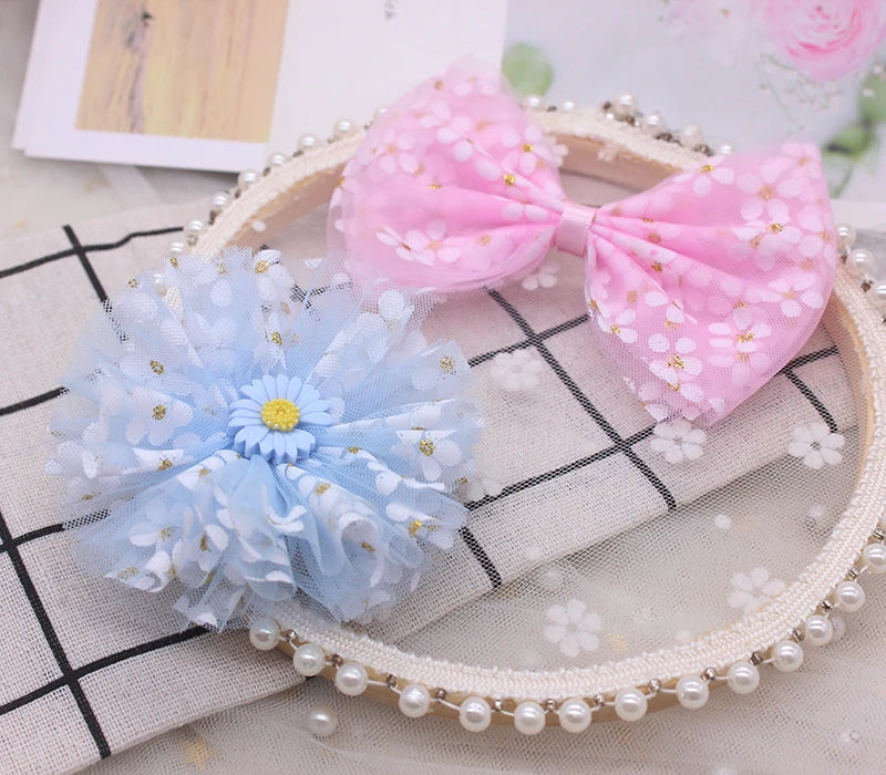 6cm 5Yards Floret Tulle Daisy Ribbon Roll DIY Handmade Craft Hair Ornament Baking Cherry Blossoms Printed Mesh Fabric Supplies