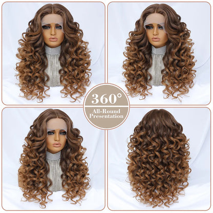Black Brown Curly Wig Synthetic Lace Front Wigs For Women Blonde Orange Female Lace Wig 13X4X1 Cosplay Hair Daily Use