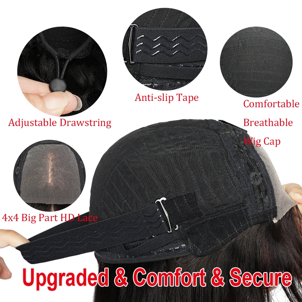 Layered Cut Human Wig 14-30Inch Glueless Straight Drawstring Human Hair Wig With Bangs 4x4Lace Wig Human Hair Multi Parting Wigs