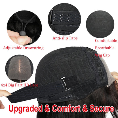 Layered Cut Human Wig 14-30Inch Glueless Straight Drawstring Human Hair Wig With Bangs 4x4Lace Wig Human Hair Multi Parting Wigs