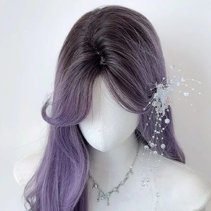 Long Wavy Wave Ombre Black Brown Purple Cosplay Wigs Heat Resistant Synthetic Wigs Middle Part Natural Lolita Wigs For Women