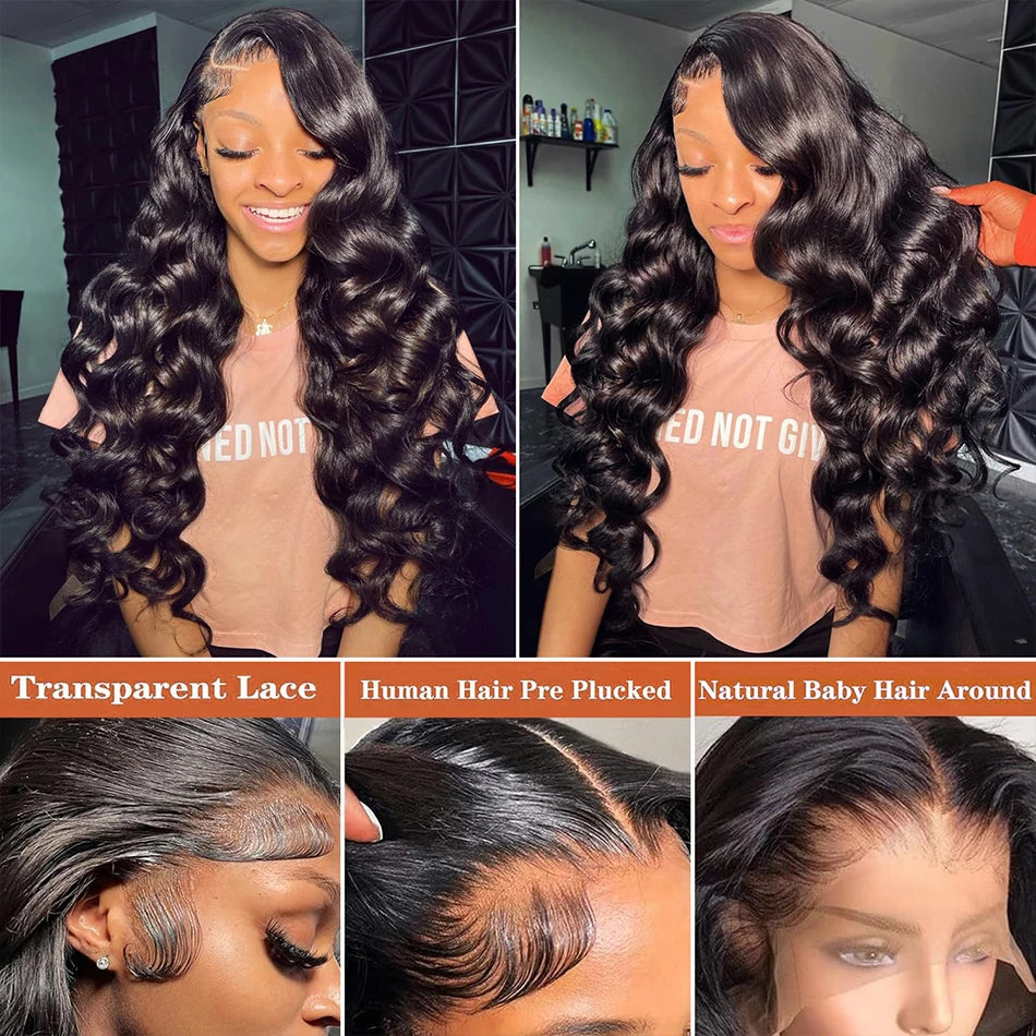 100% Human Hair Natural Black 250 Density Bouncy Curly Loose Body Wave Super Double Drawn Raw Indian Hair 13x4 Lace Frontal Wigs