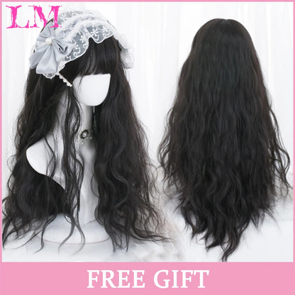 LM Synthetic Long Straight Lolita Wig with Bangs Wig Girl Cute Ombre Pink Blonde Black Cosplay Party Halloween Harajuku Wig